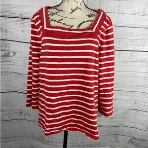 Talbots Tee Shirt Womens XL Stripe Square Neck 3/4 Quarter Sleeve Cotton